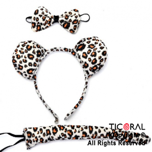 SET LEOPARDO BLANCO VINCHA MOO Y COLA x 1